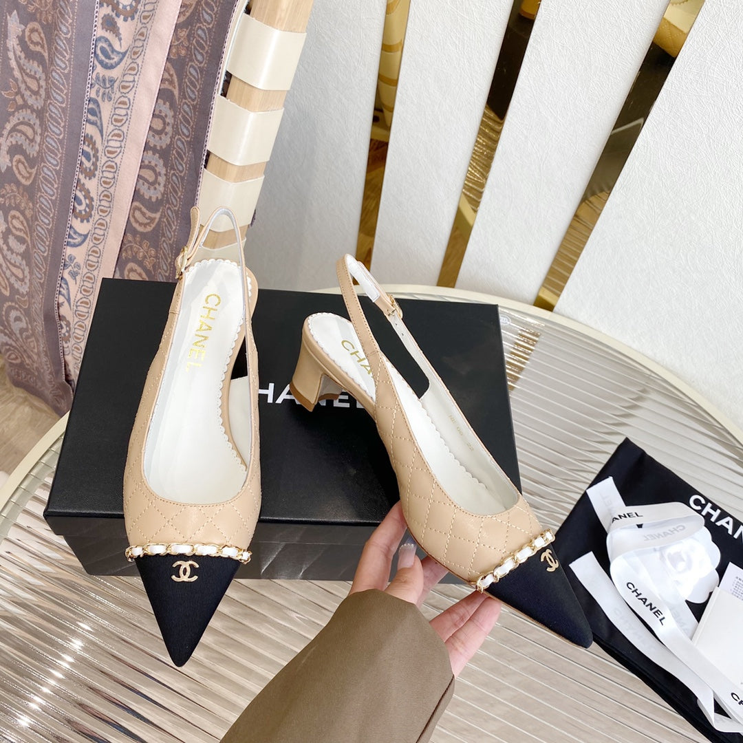 CC SLINGBACK 25S 30 MM IN BEIGE LAMBSKIN WITH SILVER HARDWARE