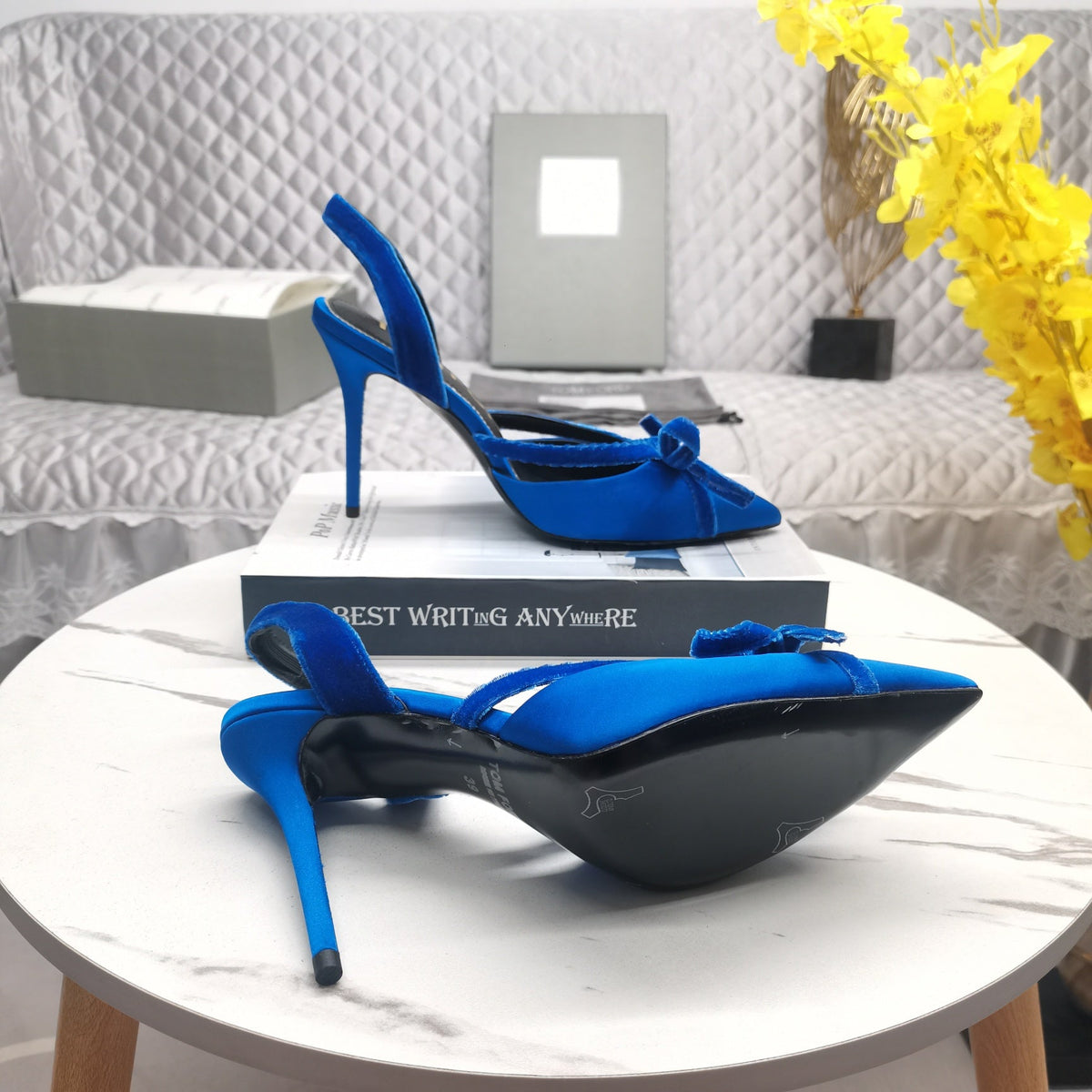SLINGBACK PUMPS 10 CM IN COBALT BLUE SILK AND SUEDE