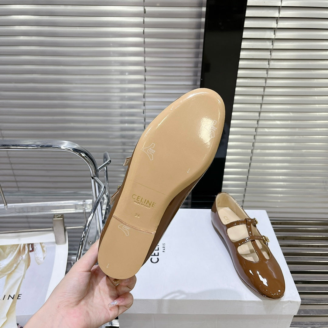 FLAT SANDALS WITH DOUBLE STRAP-DESIGN LEATHER CARAMEL BROWN