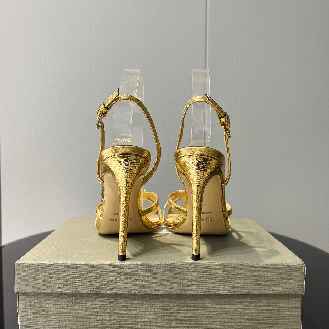 PADLOCK HIGH HEELS 10 CM IN METALLIC GOLD LAMBSKIN