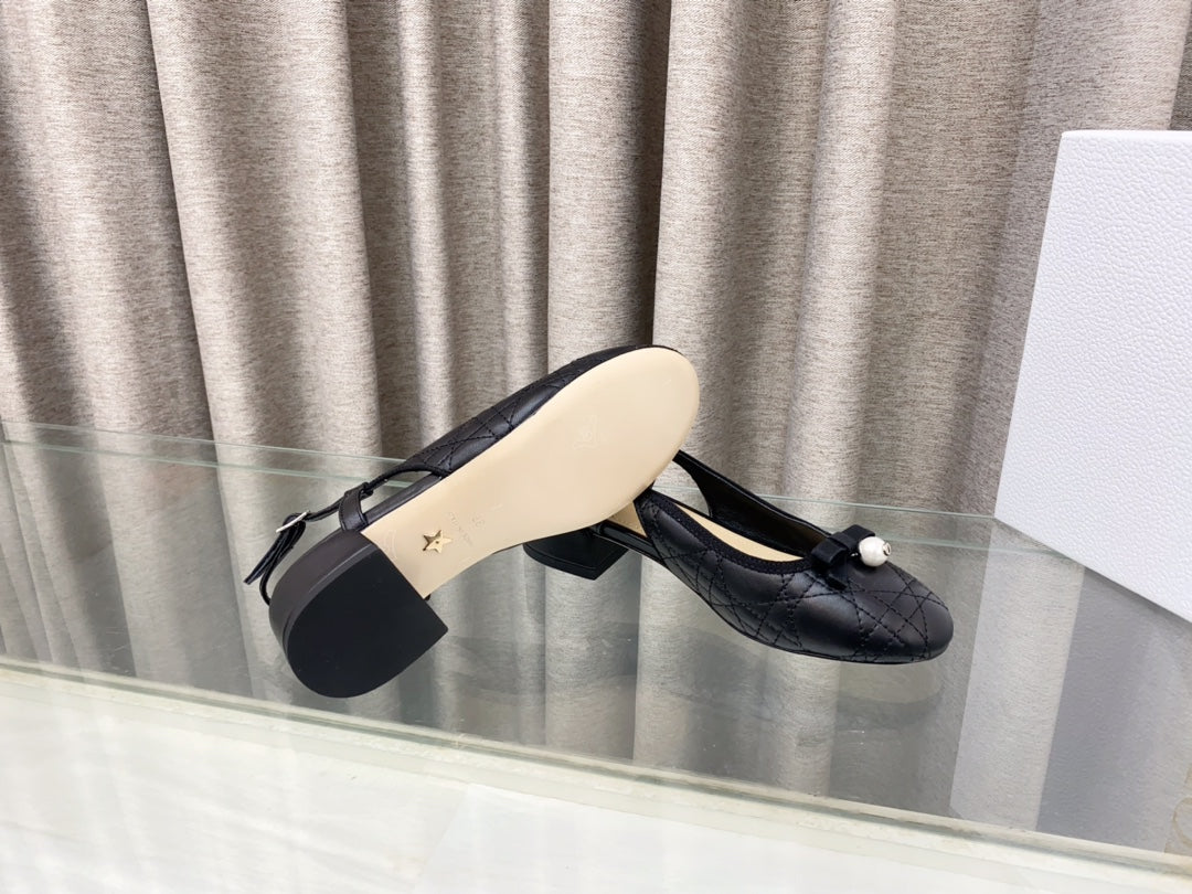PEARL MARY JANE SLINGBACKS IN BLACK LAMBSKIN 30 MM