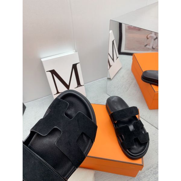 HERM Women's Chypre Sandals In Black Suede Calfskin