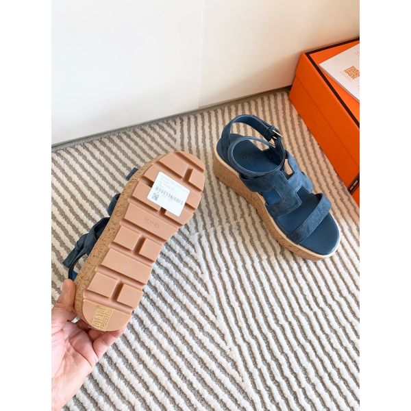 HERM Havane 30 Sandals in Blue Suede Leather