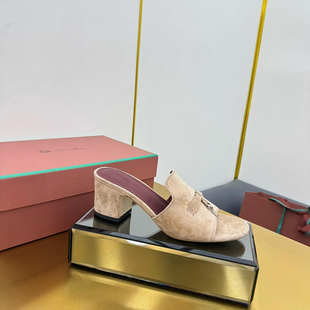 LP BLOCK HEEL SANDALS 25S IN TAUPE BEIGE SUEDE