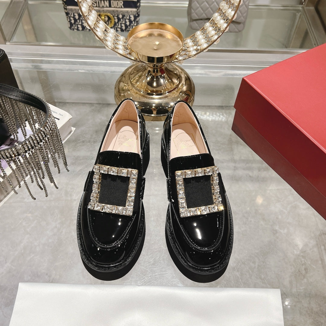 VIV' RANGERS LOAFERS IN BLACK PATENT CALFSKIN CRYSTAL BUCKLE