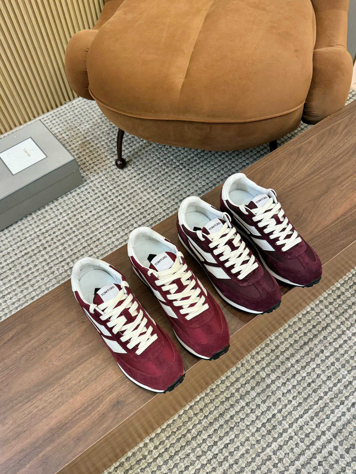TOM FORD SNEAKERS IN DARK BURGUNDY RED MESH AND SUEDE 434241