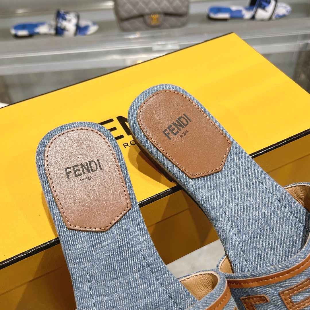 FF Women Signature Slides Tan Denim Canvas Slide