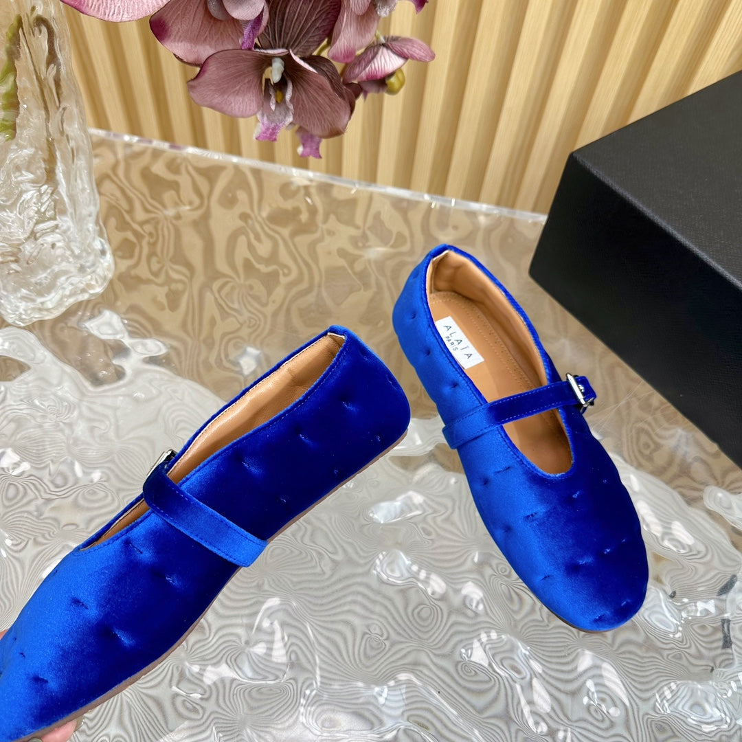 ALAIA BALLET FLATS IN COBALT BLUE VELVET