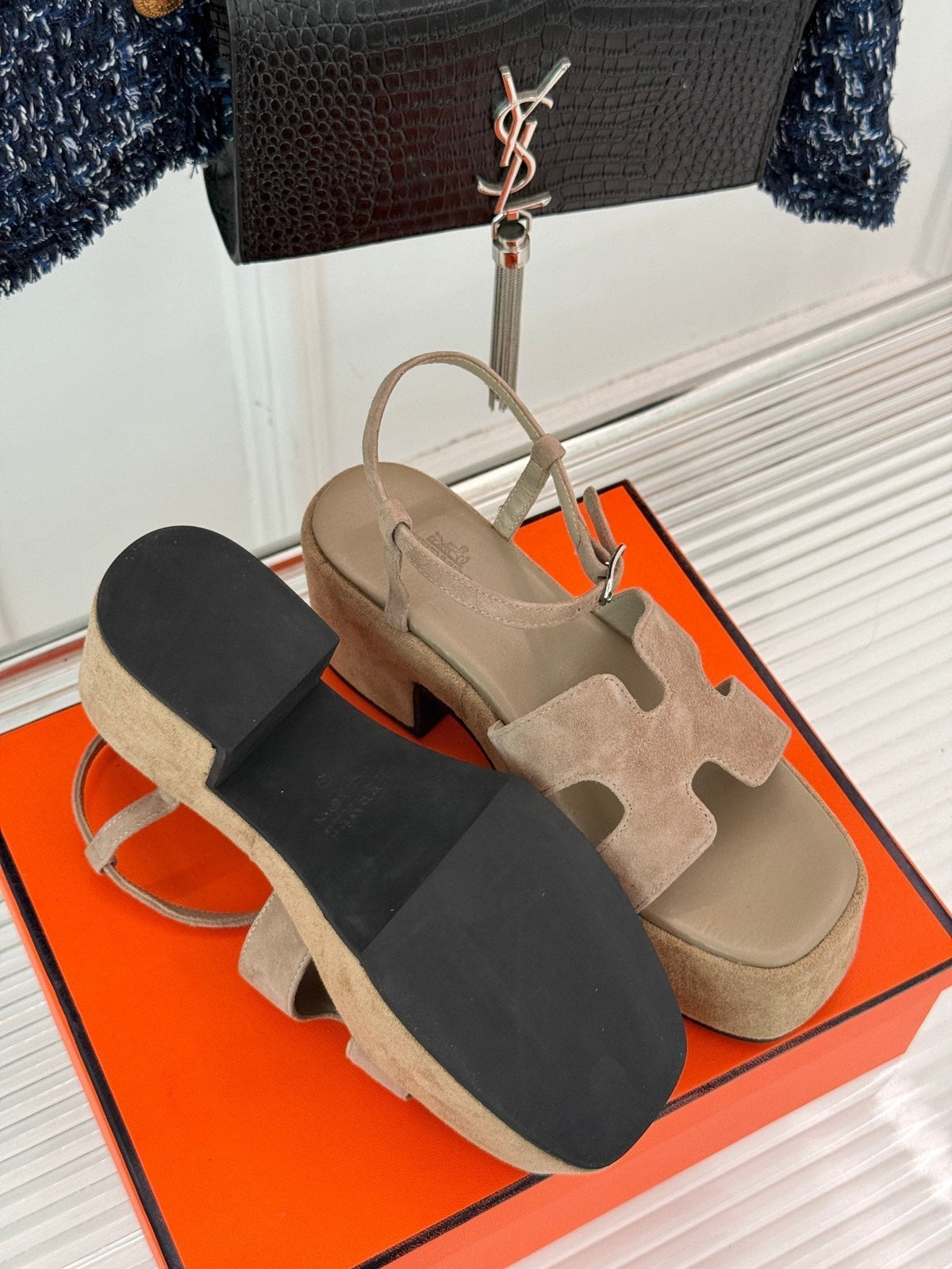 HM 25S JAM 30 HIGH-HEEL SANDAL IN TERRACOTTA BEIGE SUEDE