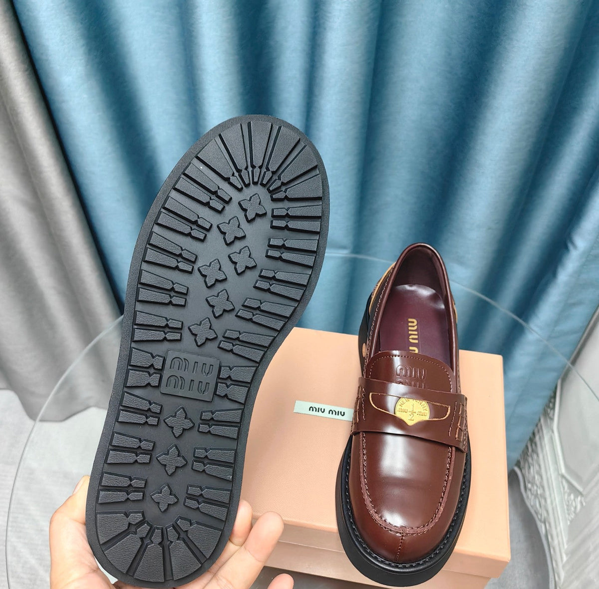 THICK-SOLED LOAFERS SHOES WALNUT COLOR COWHIDE