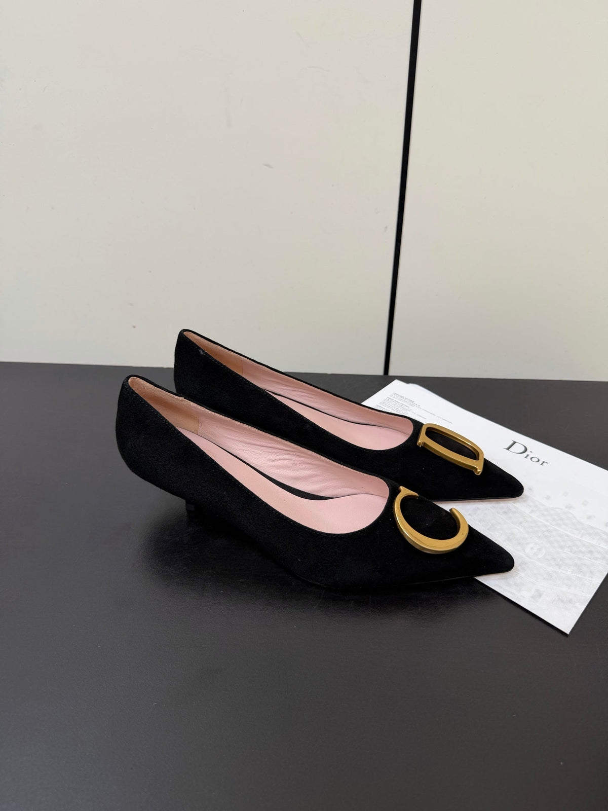 DIOR 26S POINTED-TOE HIGH HEELS 35MM IN BLACK SUEDE GOLD HARDWARE