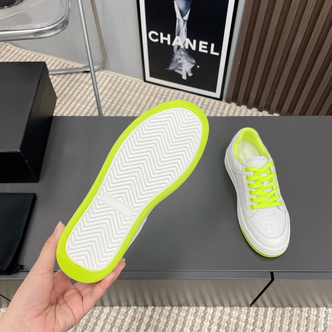 SL/61 SNEAKERS IN WHITE MIX NEON YELLOW CALFSKIN
