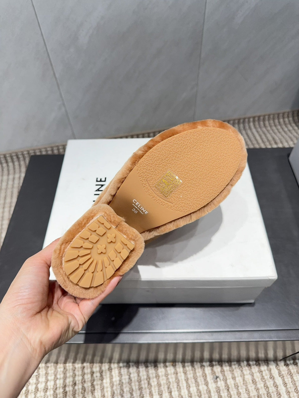 CELINE 26S HIGH-HEEL SANDALS IN BROWN PURE WOOL
