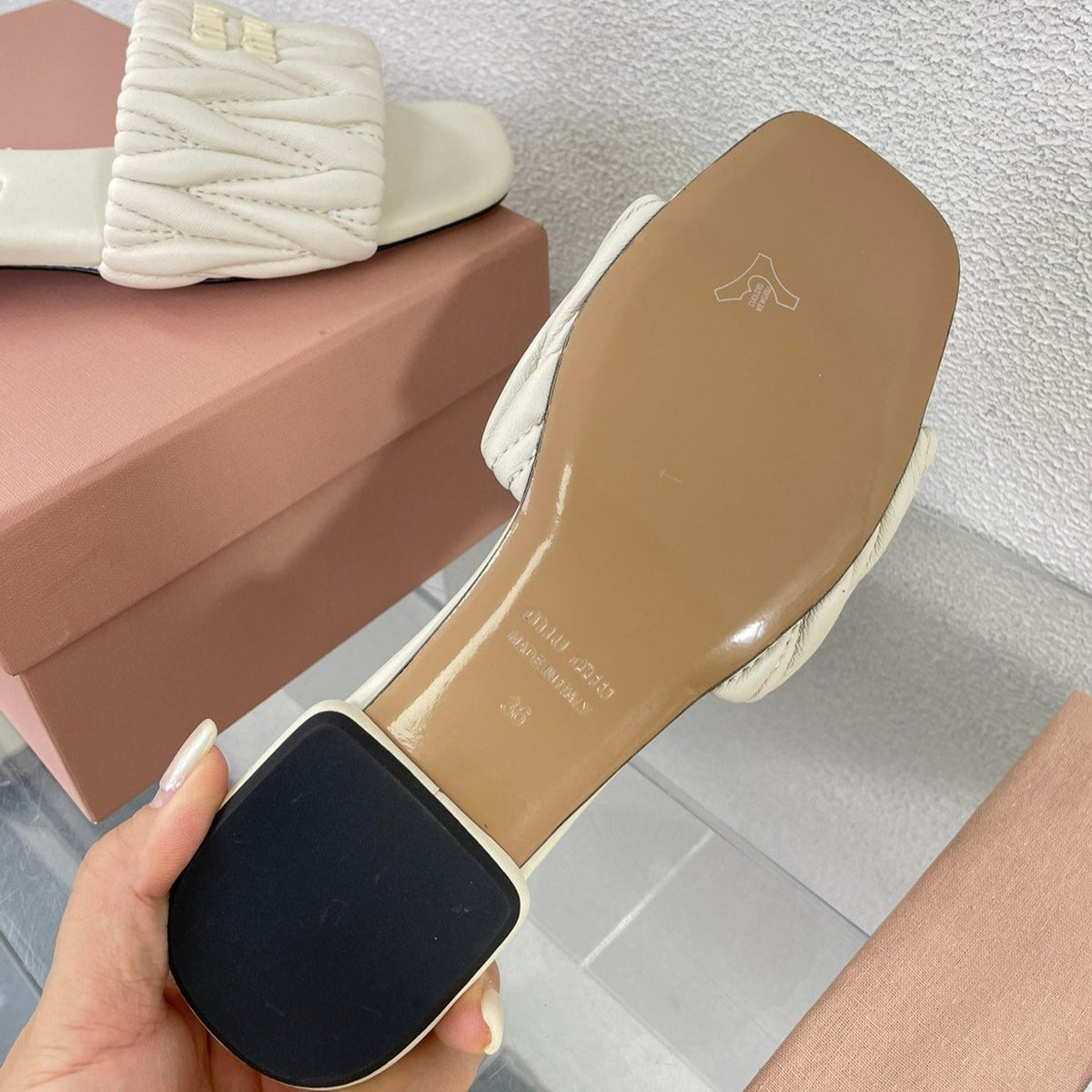 Women's White Leather Slippers
