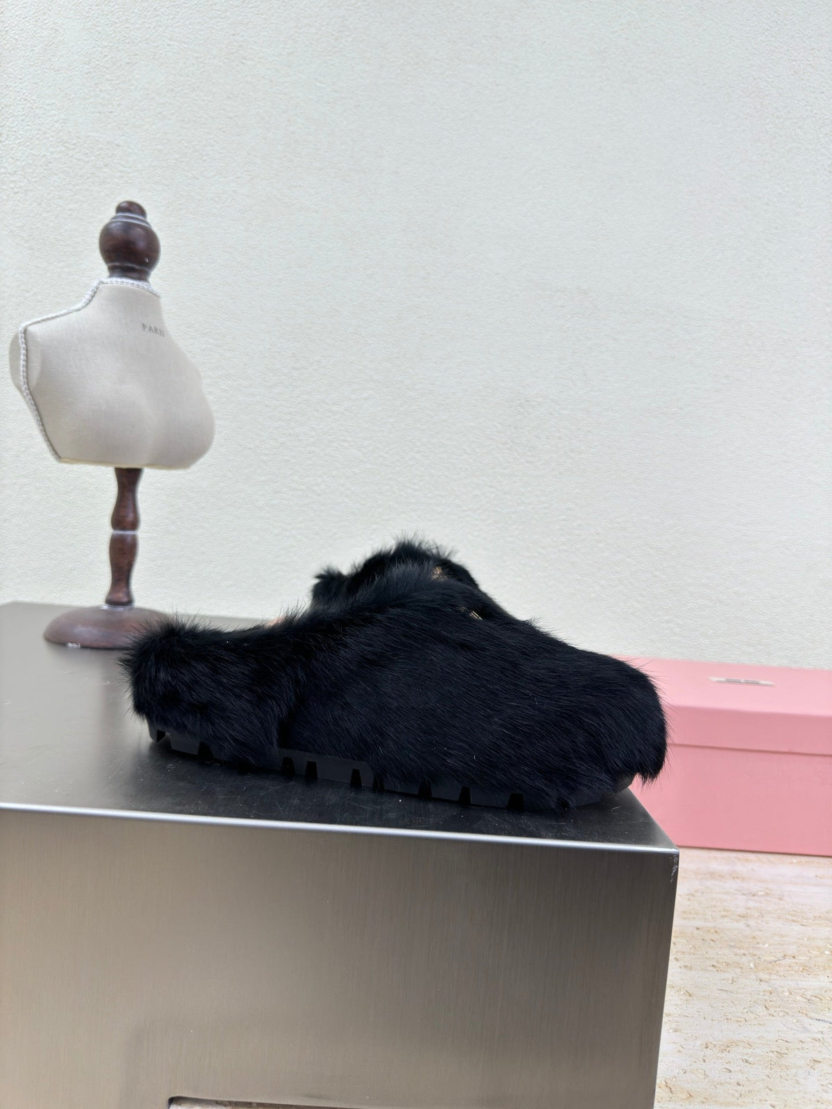 BLACK RABBIT FUR MULES