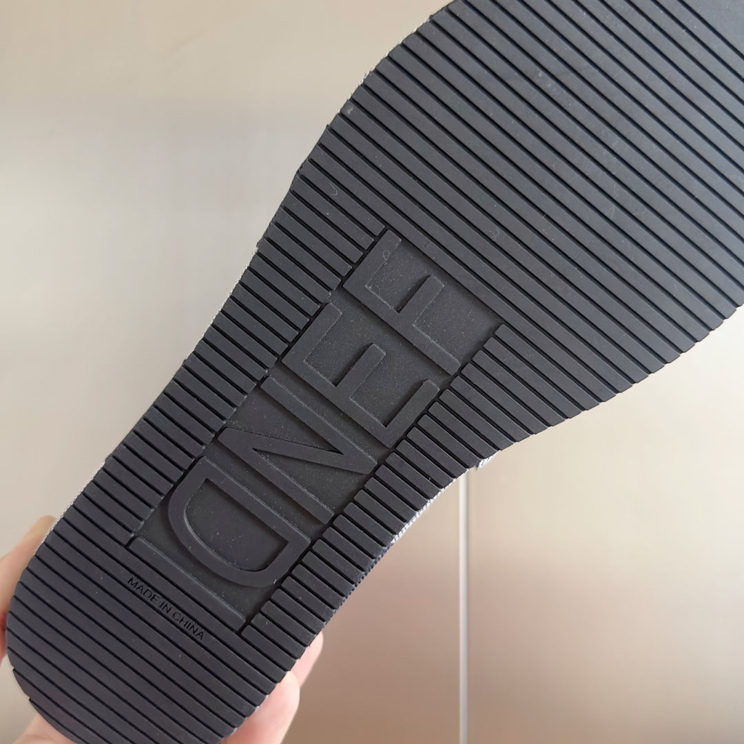 FF Sunshine 65 Blue Dark Grey Canvas Flatform Slide