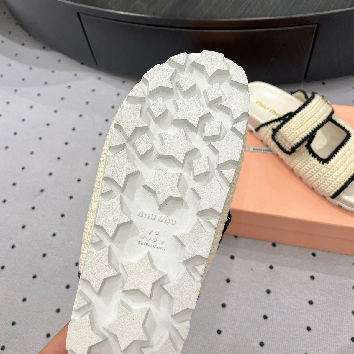 Sandals Ivory With Black Border Fabric