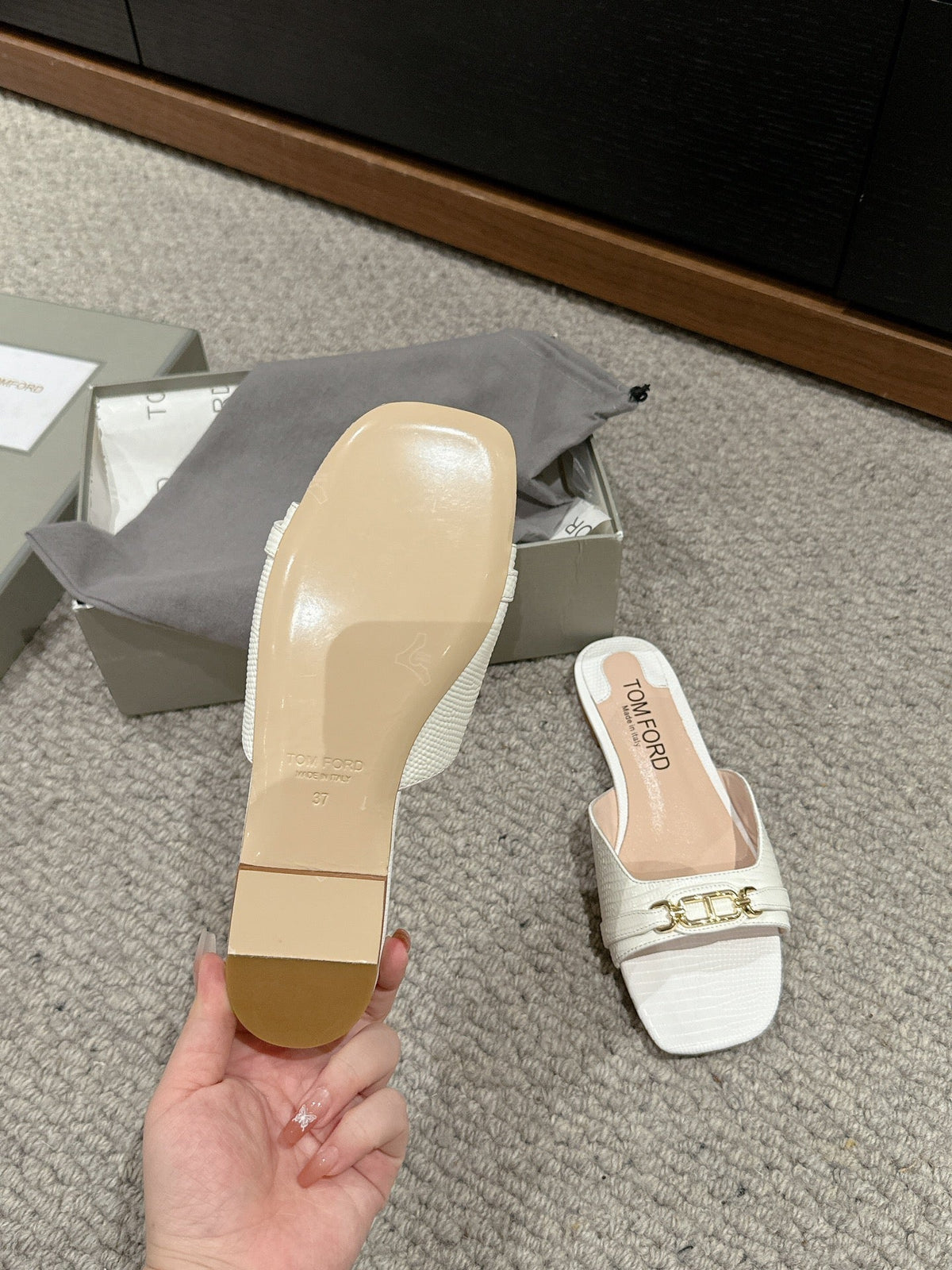 WHITNEY SLIDE IN WHITE CROCODILE LEATHER