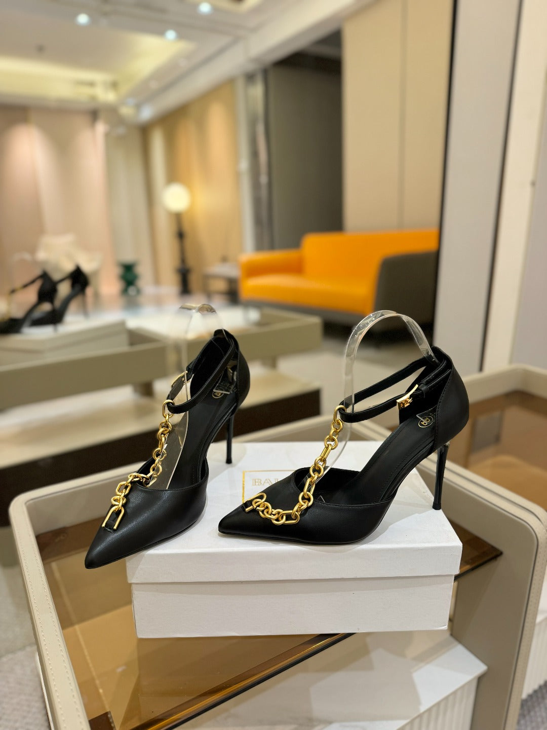 BALMAIN 25S SYNC STILETTOS WITH POINTED TOE 95MM IN BLACK CALFSKIN
