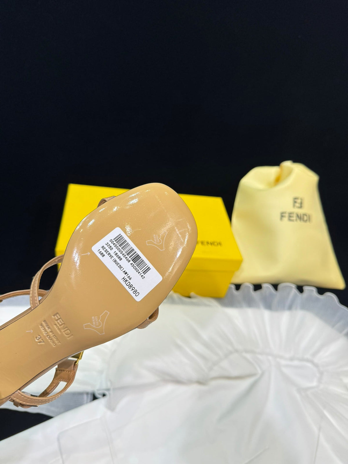 FENDI FFOLD MEDIUM-HEELED 55 MM SANDALS IN BRONZE BROWN LAMBSKIN WITH GOLD HARDWARE