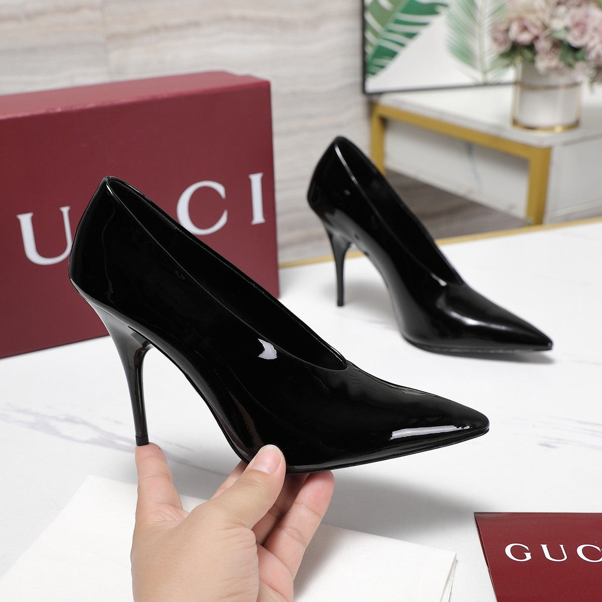 GG CLASSIC HIGH HEEL 105 IN BLACK LAMBSKIN