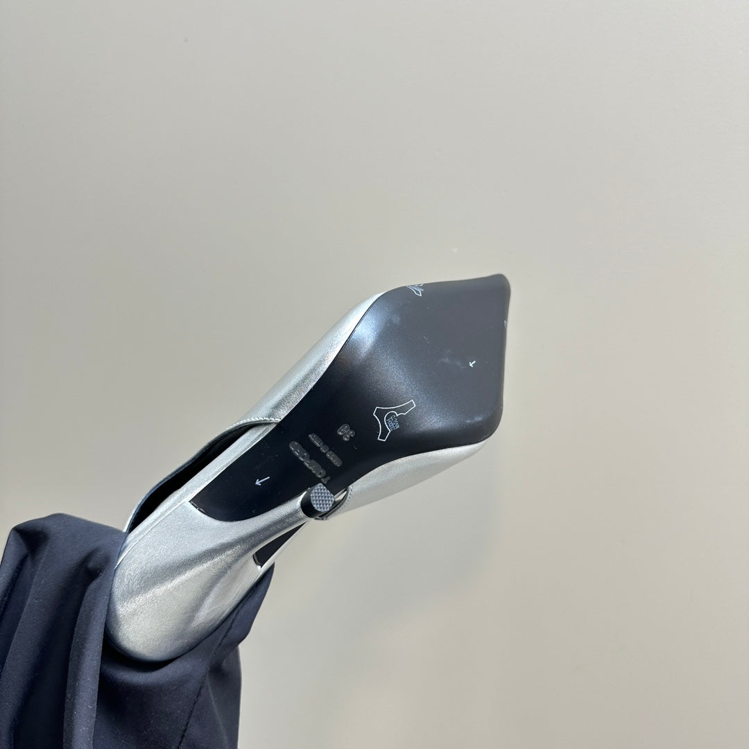 ANGELINA 10 CM SLINGBACK IN SILVER CALFSKIN