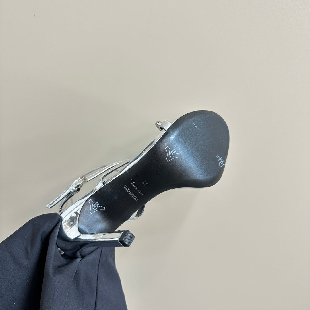 HIGH-HEELED 10 CM SANDAL IN SILVER LAMBSKIN WITH SILVER HARDWARE