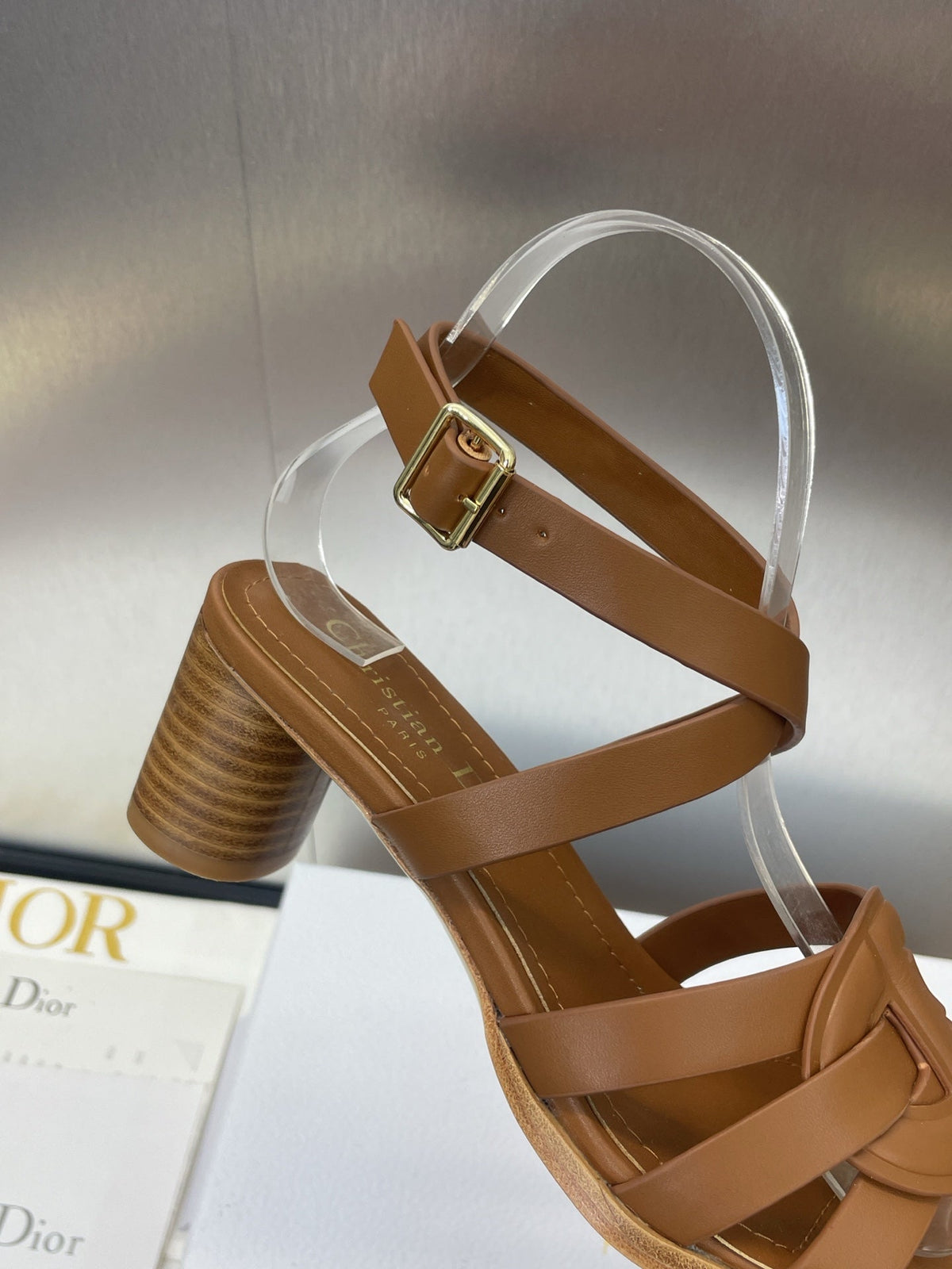 D-CLUB HIGH HEEL SLIDE 25S 55MM IN BROWN CALFSKIN