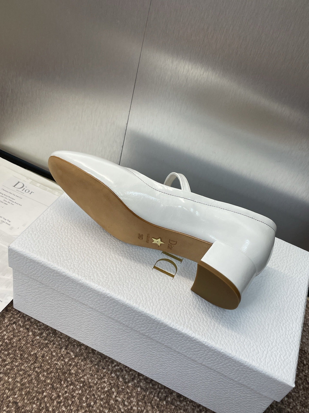DIOR 25S ROUND-TOE MARY JANE BALLET FLATS IN WHITE CALFSKIN