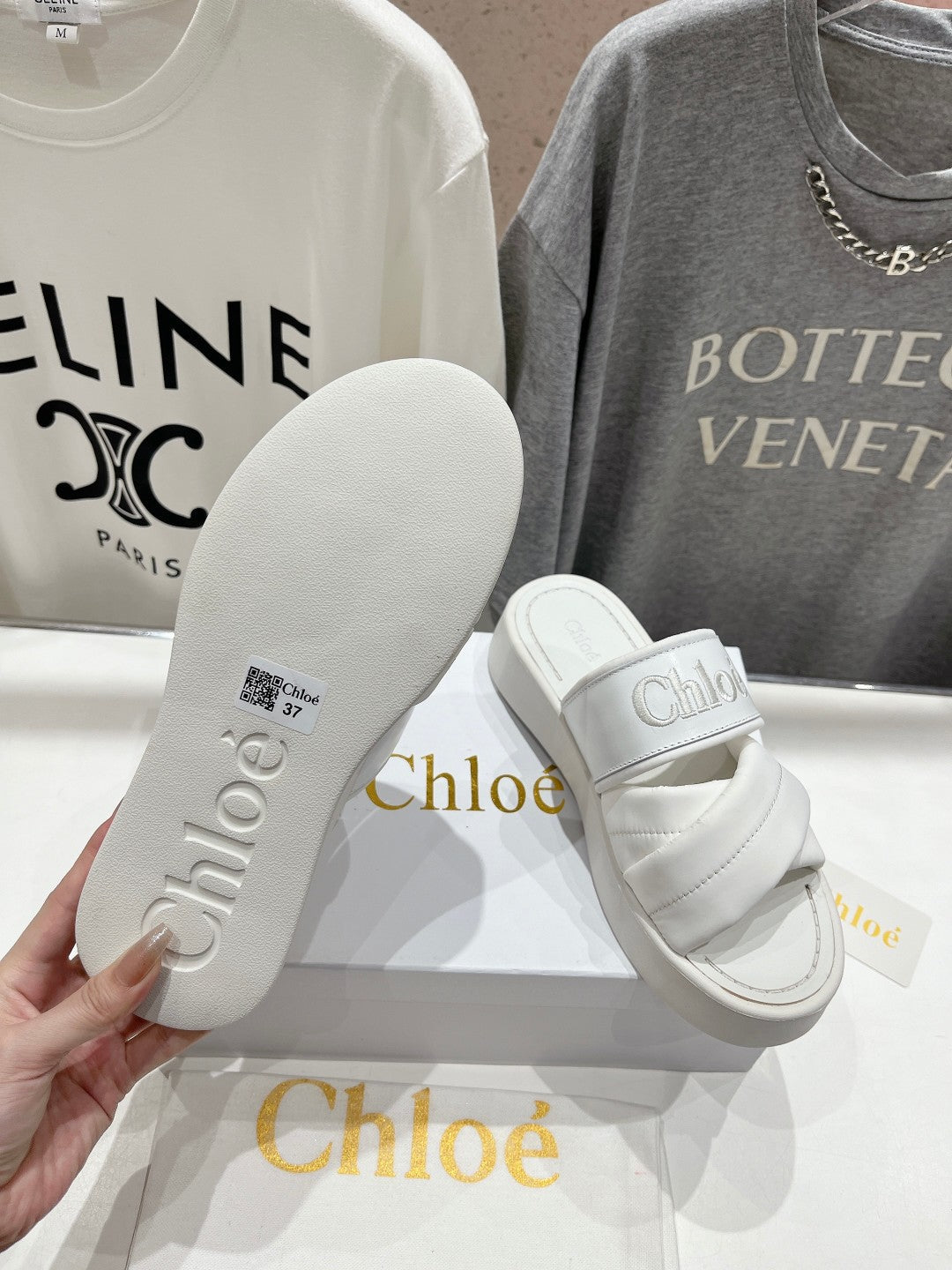 CHLOÉ MILA PLATFORM 5 CM IN WHITE NYLON WITH EMBROIDERED LOGO