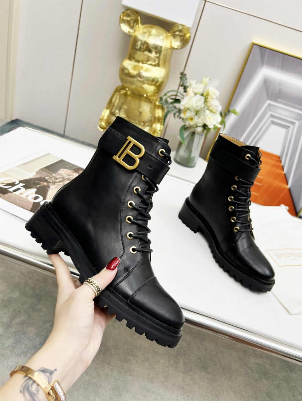 BALMAIN 26S BOOTS IN BLACK CALFSKIN