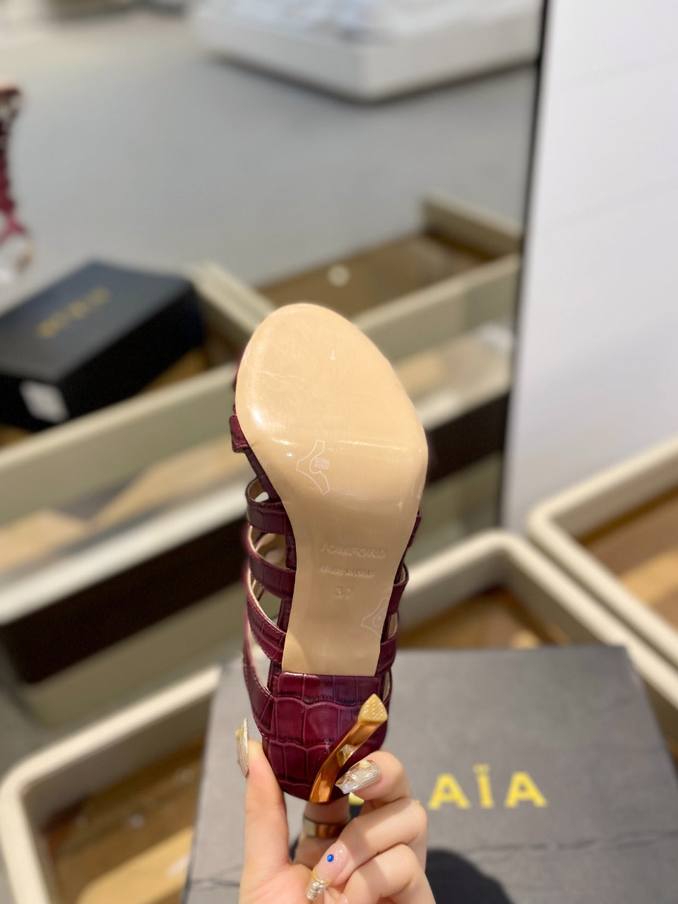 HIGH SANDAL 10 CM IN SANGRIA RED CALFSKIN