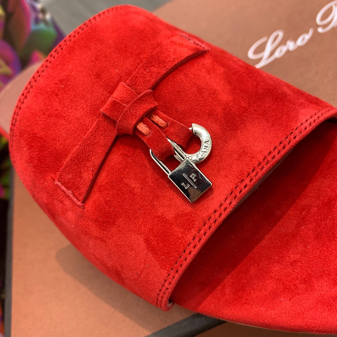 Summer Charms Sandals in Red Suede Pink Lambskin