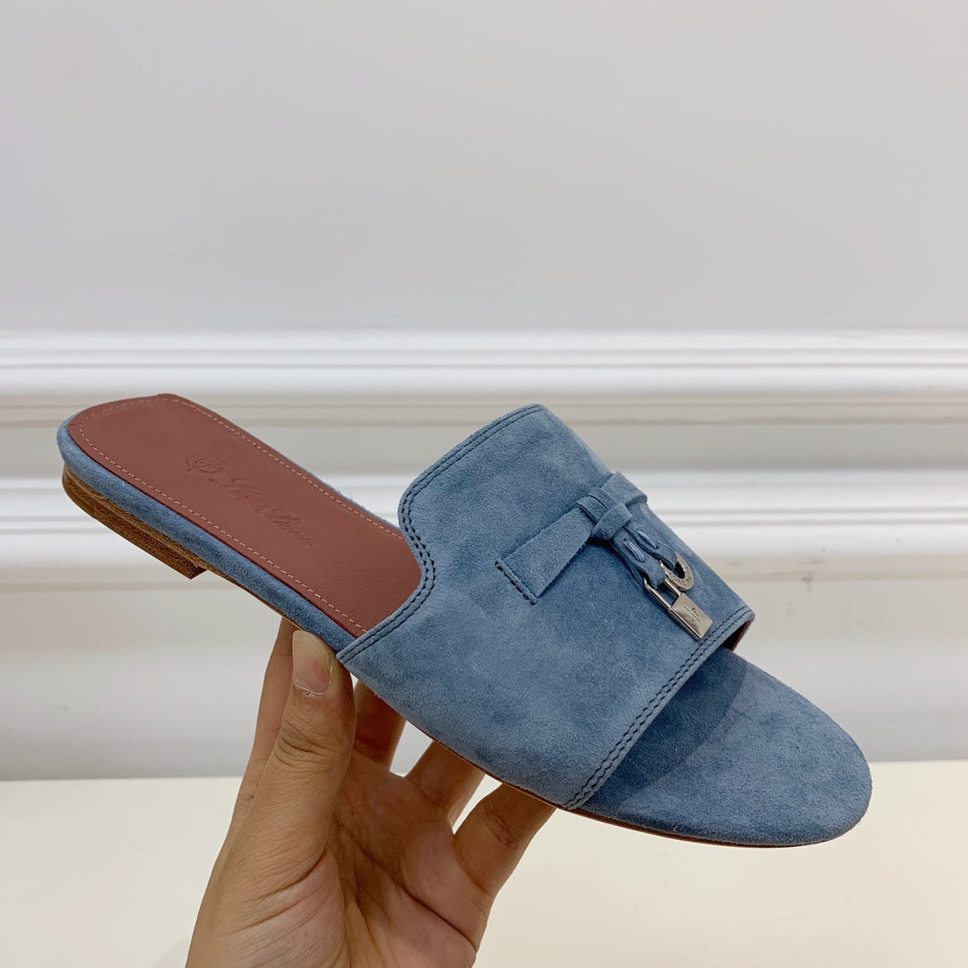Summer Charms Sandals in Sky Blue Suede Pink Lambskin