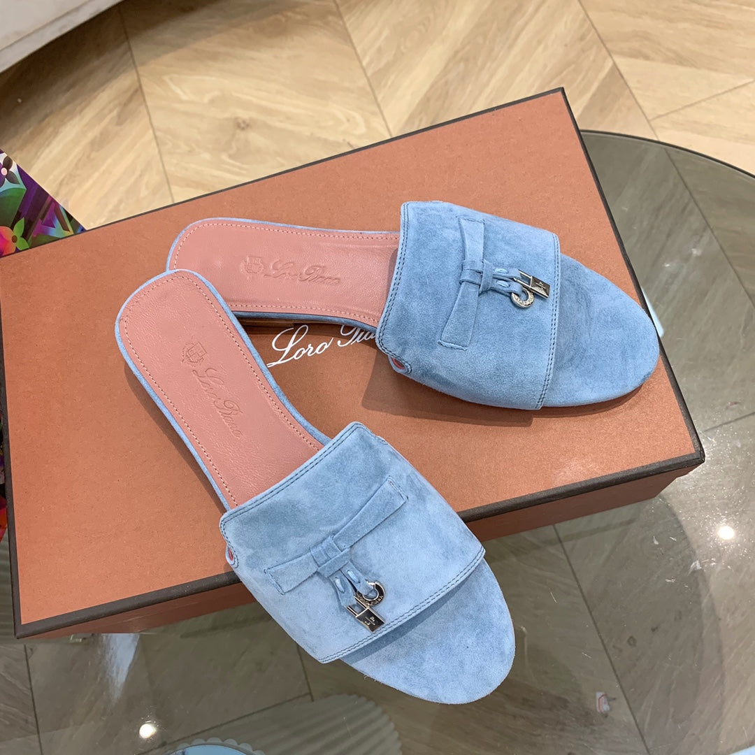 Summer Charms Sandals in Sky Blue Suede Pink Lambskin