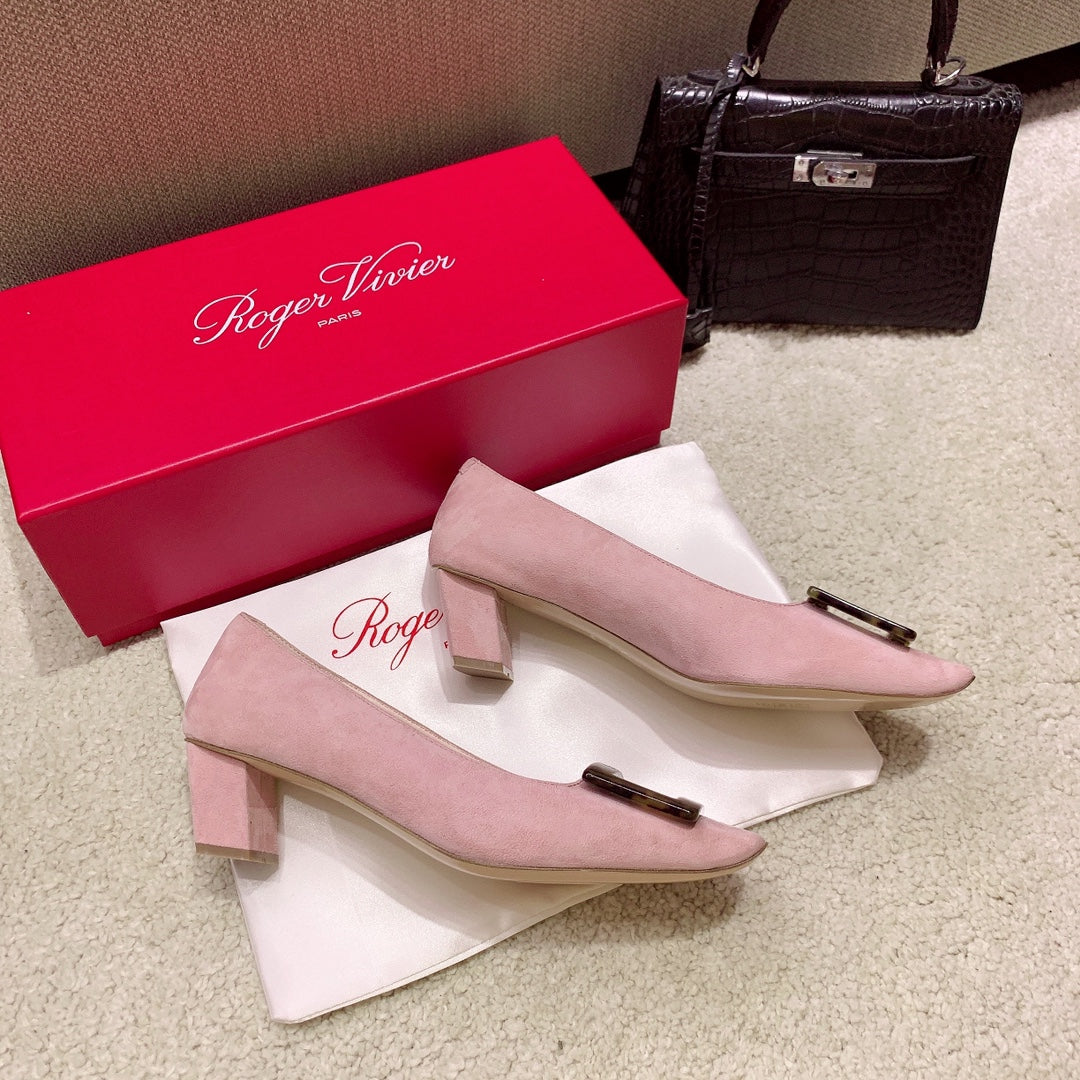BELLE VIVIER PUMPS IN PINK SUEDE TORTOISESHELL BUCKLE