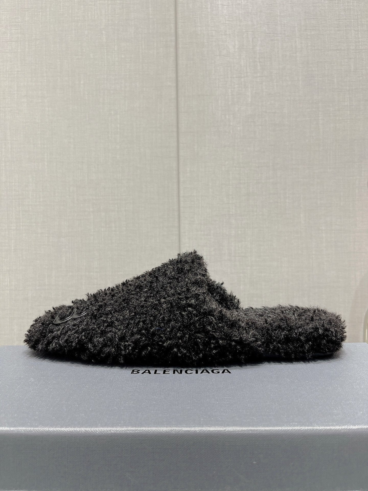 BALENCIAGA 25S MULES IN BLACK WOOL WITH LOGO