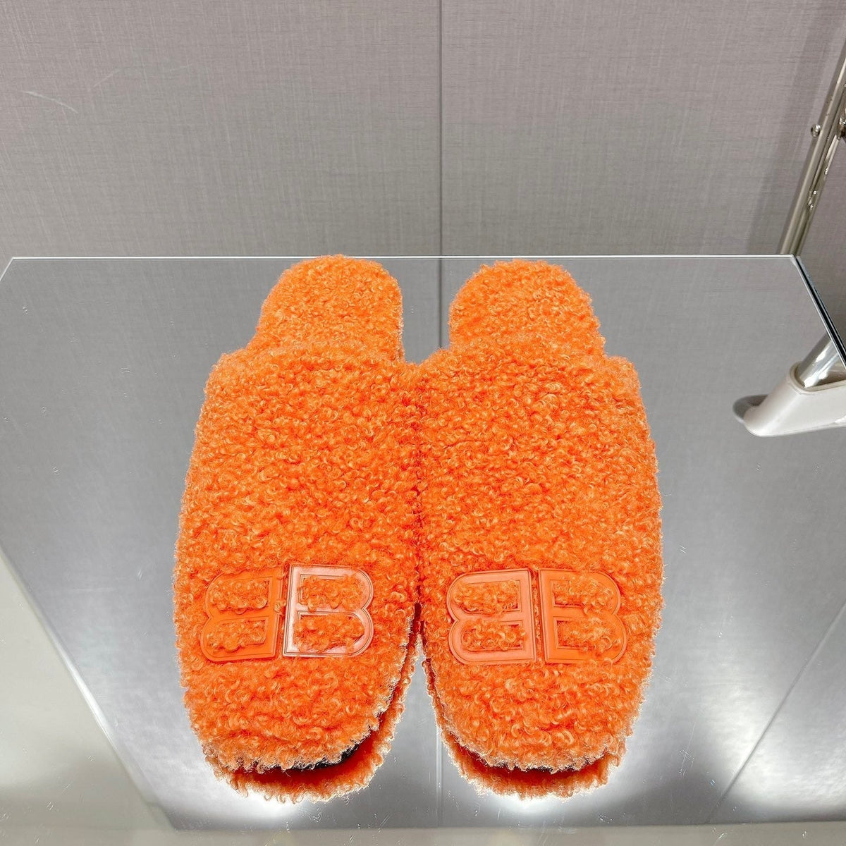 BALENCIAGA 25S MULES IN ORANGE WOOL WITH LOGO