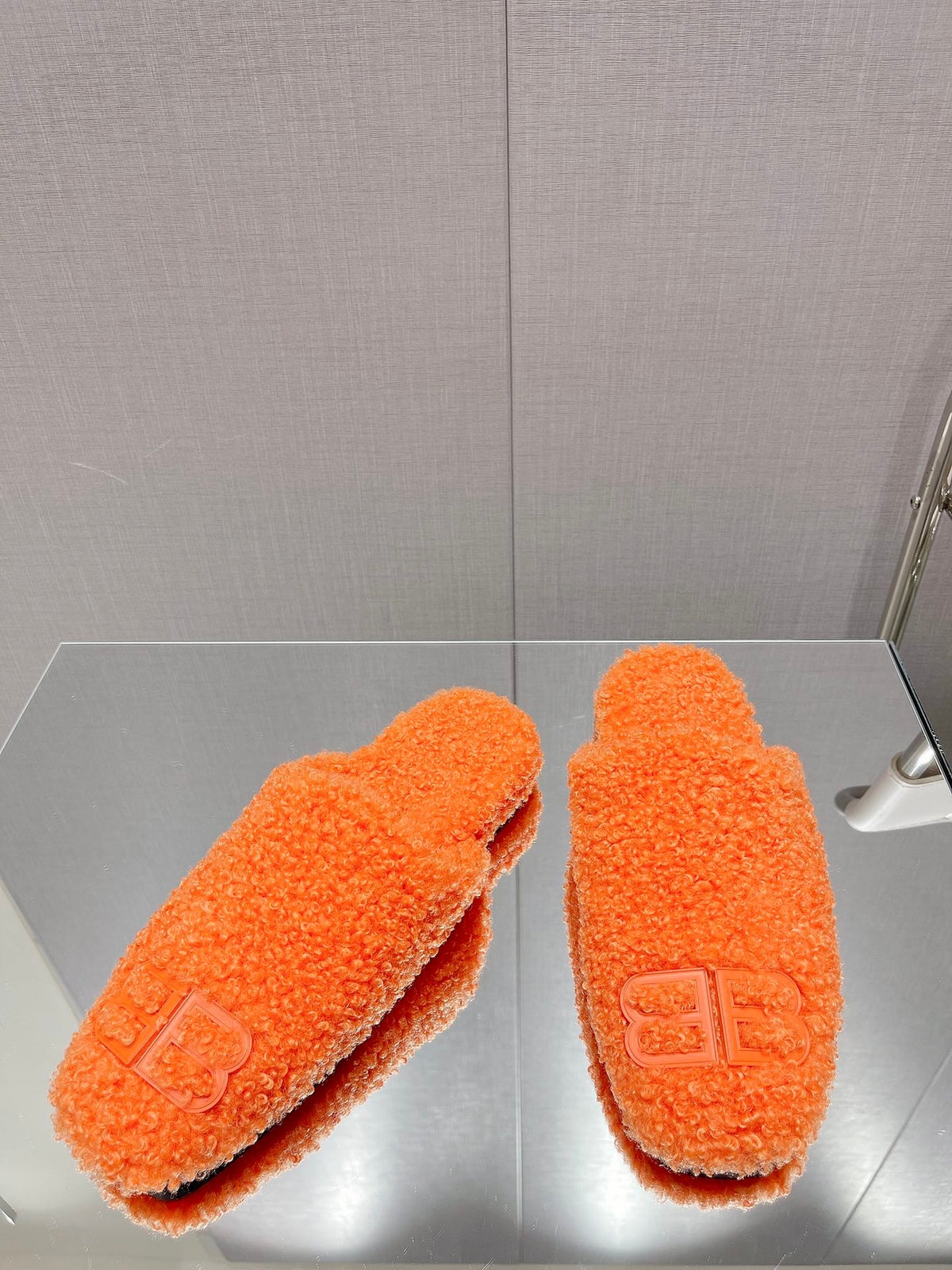 BALENCIAGA 25S MULES IN ORANGE WOOL WITH LOGO
