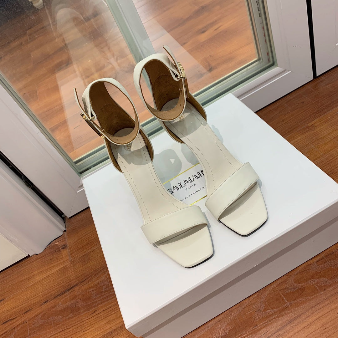 BALMAIN 25S THIN STRAP HIGH HEELS 105MM IN IVORY CALFSKIN GOLD HARDWARE