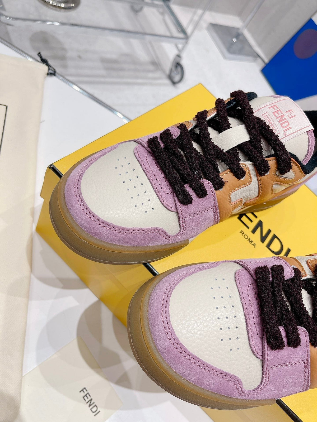 FENDI CASUAL SNEAKER IN COLORFUL CALFSKIN AND SUEDE
