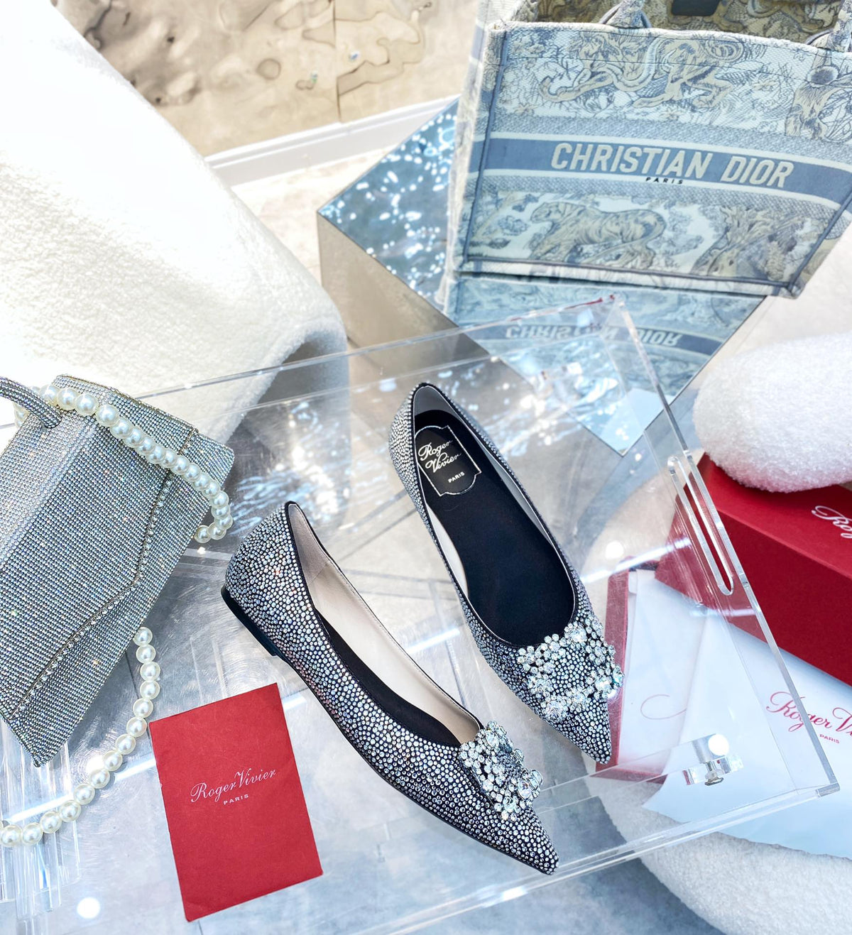 EFFLORESCENCE BALLERINAS IN BLACK CALFSKIN WITH FULLY EMBELLISHED CRYSTALS