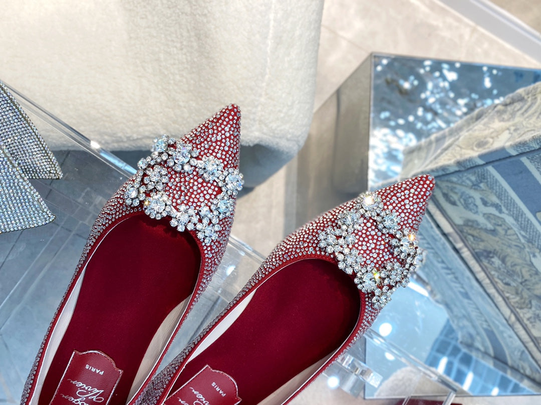 EFFLORESCENCE BALLERINAS IN RED CALFSKIN WITH FULLY EMBELLISHED CRYSTALS
