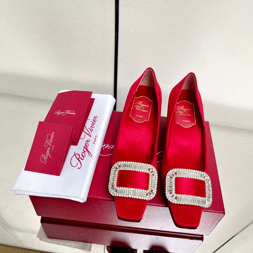 BELLE VIVIER PUMPS IN RED SILK