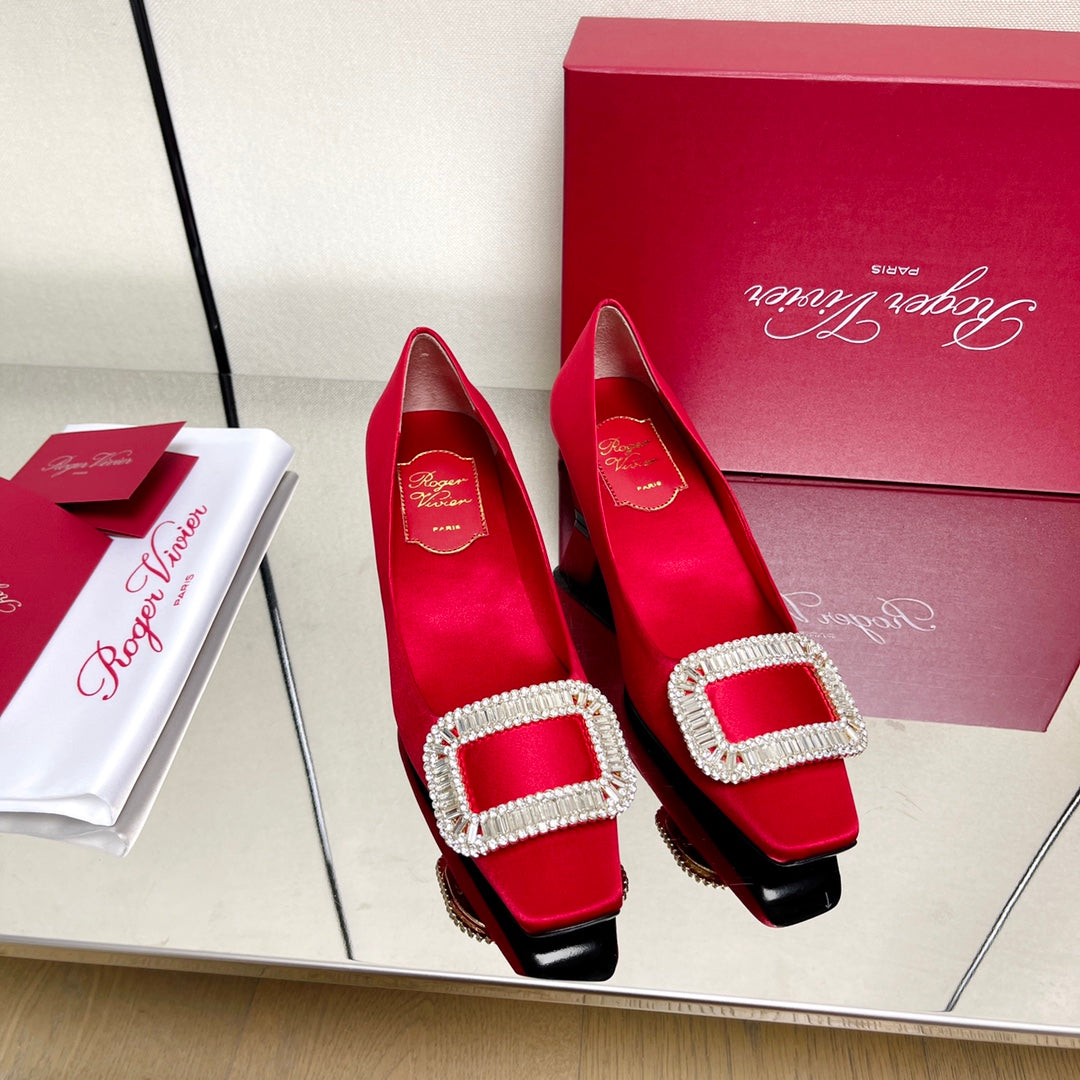 BELLE VIVIER PUMPS IN RED SILK