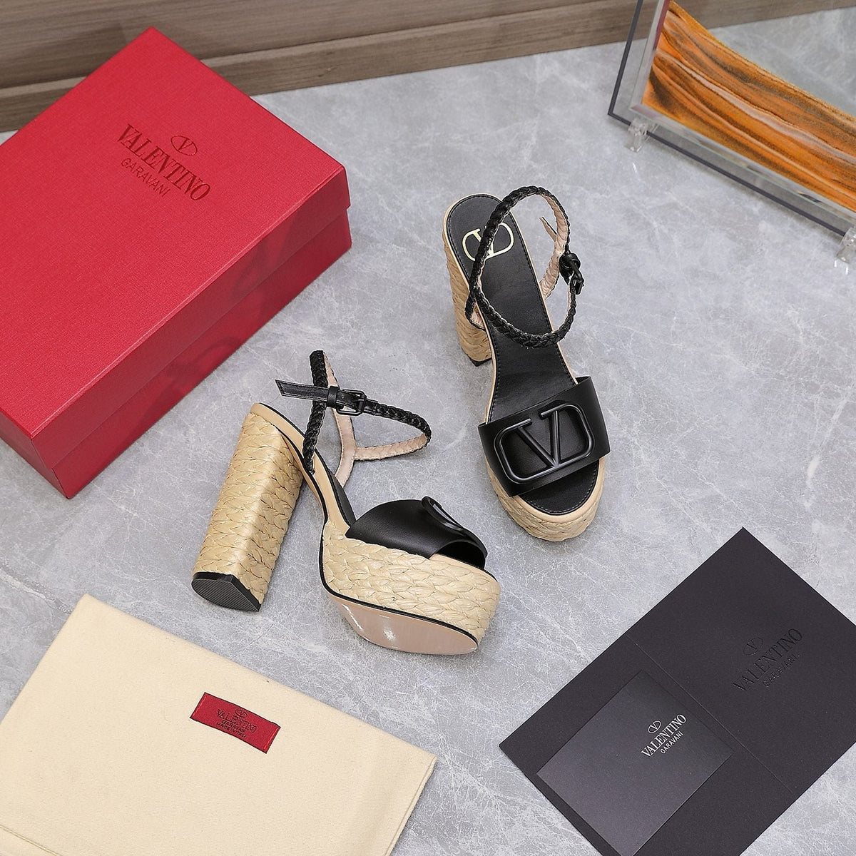 VLTN ESPADRILLE WEDGE SANDALS 25S 130 MM IN BLACK LAMBSKIN