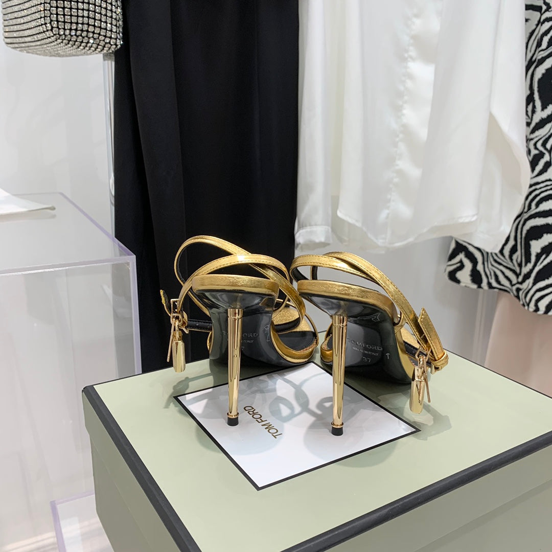 TOM FORD 26S GOLD BUCKLE HEELS 105 MM IN GOLD LAMBSKIN