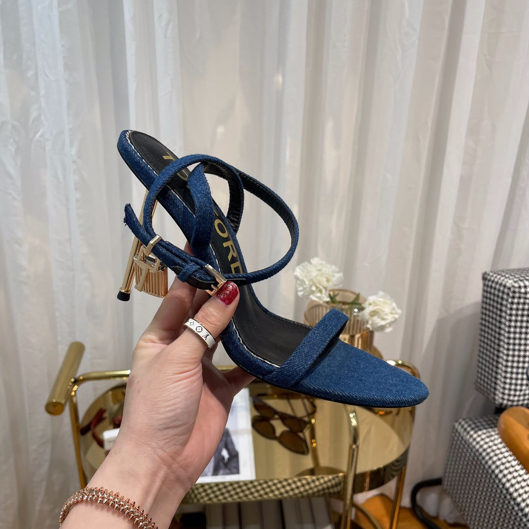 NAVY BLUE PADLOCK 105 DENIM SANDALS