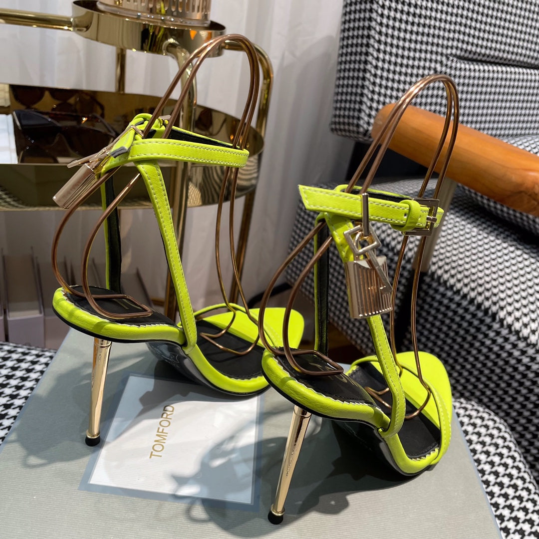 NEON YELLOW PADLOCK 105 LEATHER SANDALS