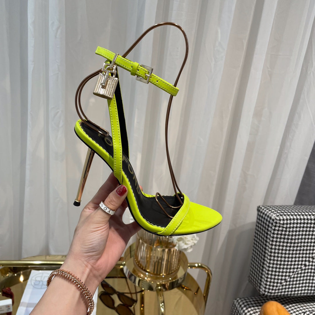 NEON YELLOW PADLOCK 105 LEATHER SANDALS